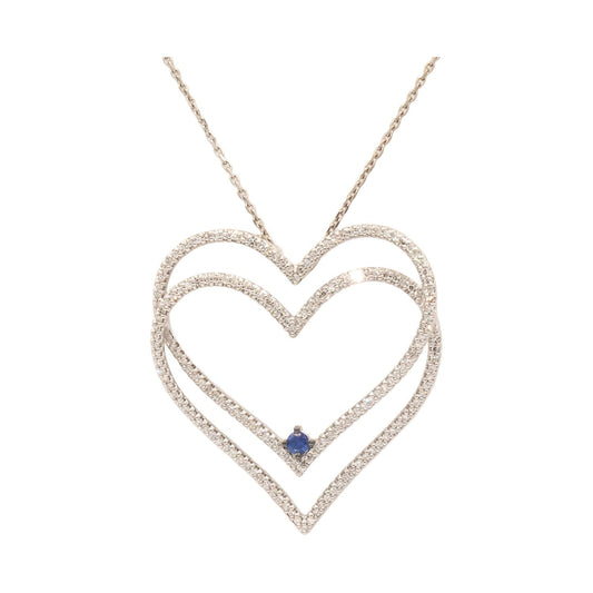 Vera Wang Collection 10K White Gold Diamond & Sapphire Double Heart Necklace