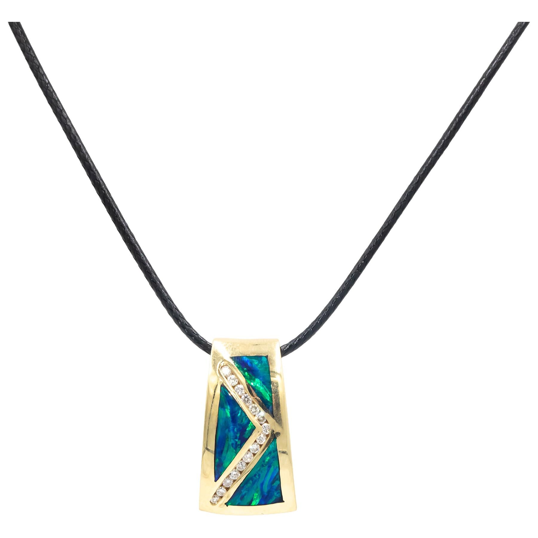 14k Yellow Gold VS Diamond and Painted Enamel Slide Pendant Necklace 0.30CT