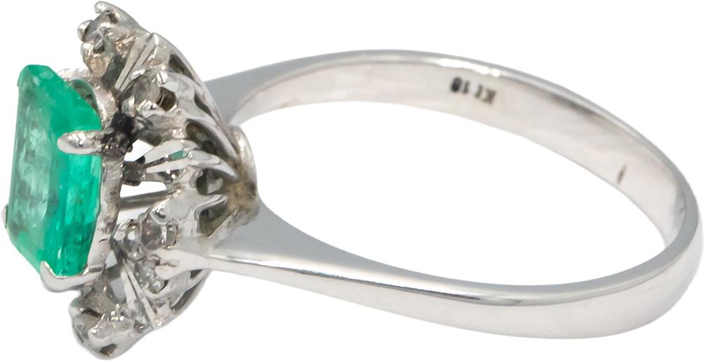 Vintage 18k White Gold 1.10CT Diamond and Emerald Cocktail Ring Size 7