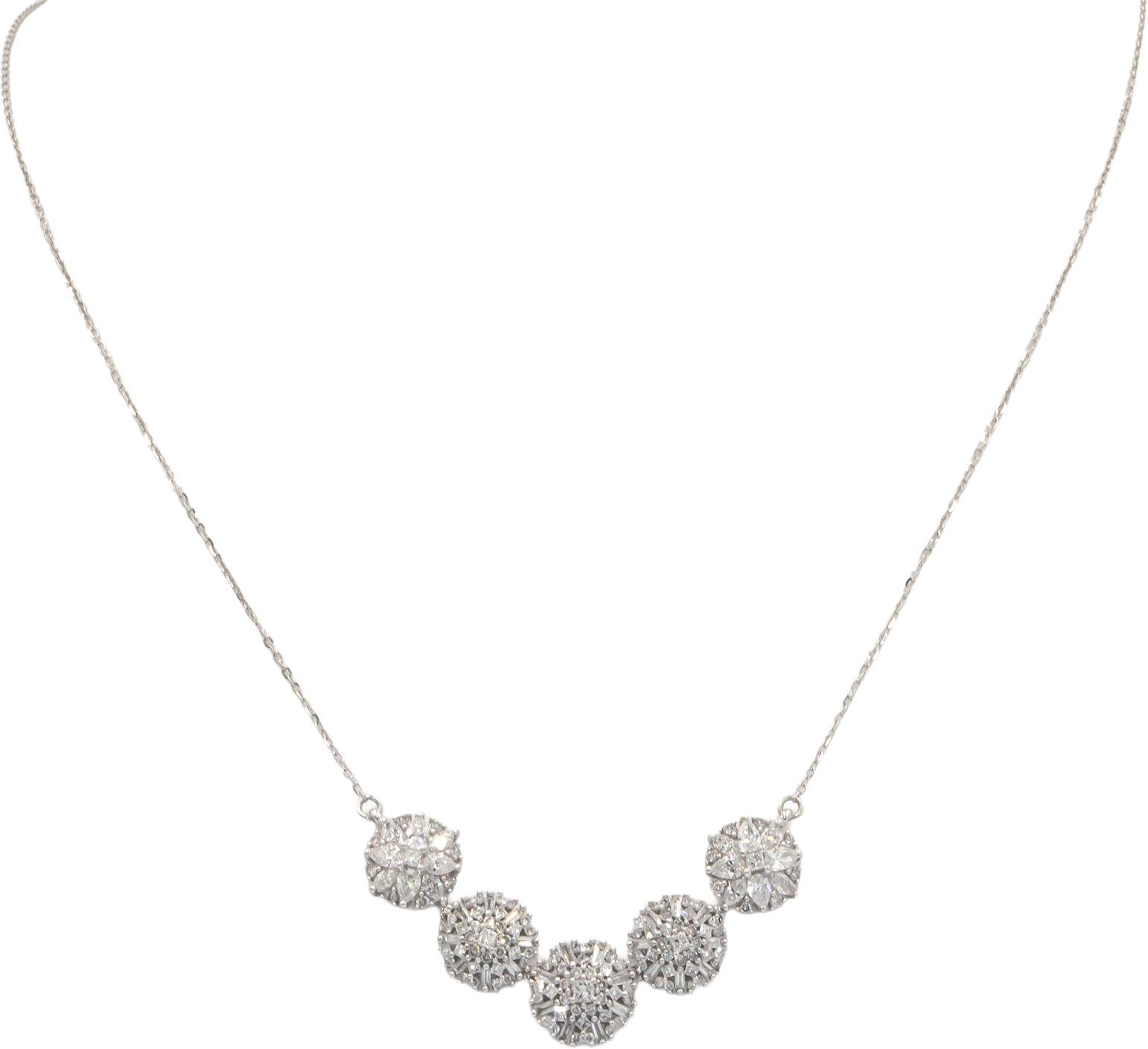 10k White Gold 1.50CT Round Cut Diamond Cluster Circle Pendant Necklace