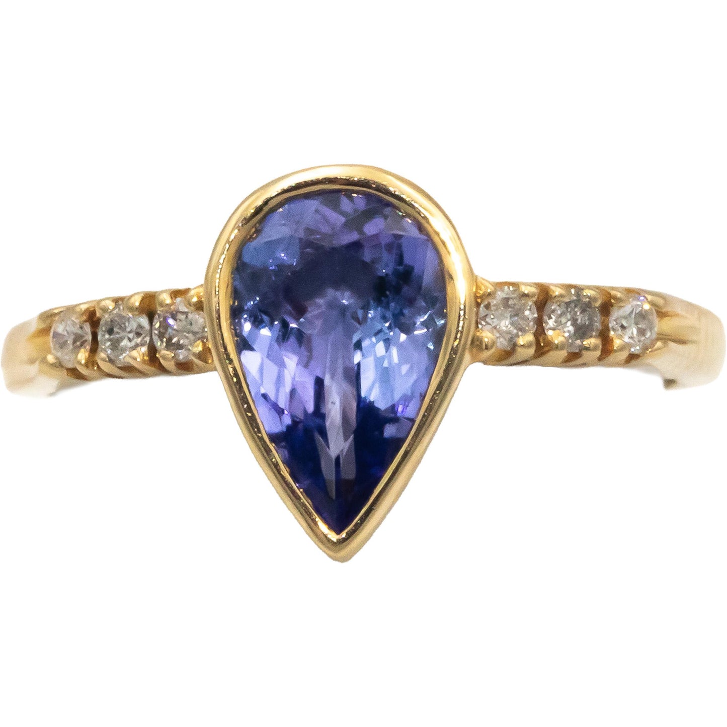 KALATI Designer 14k Yellow Gold 1.15CT Diamond and Tanzanite Ring Size 6