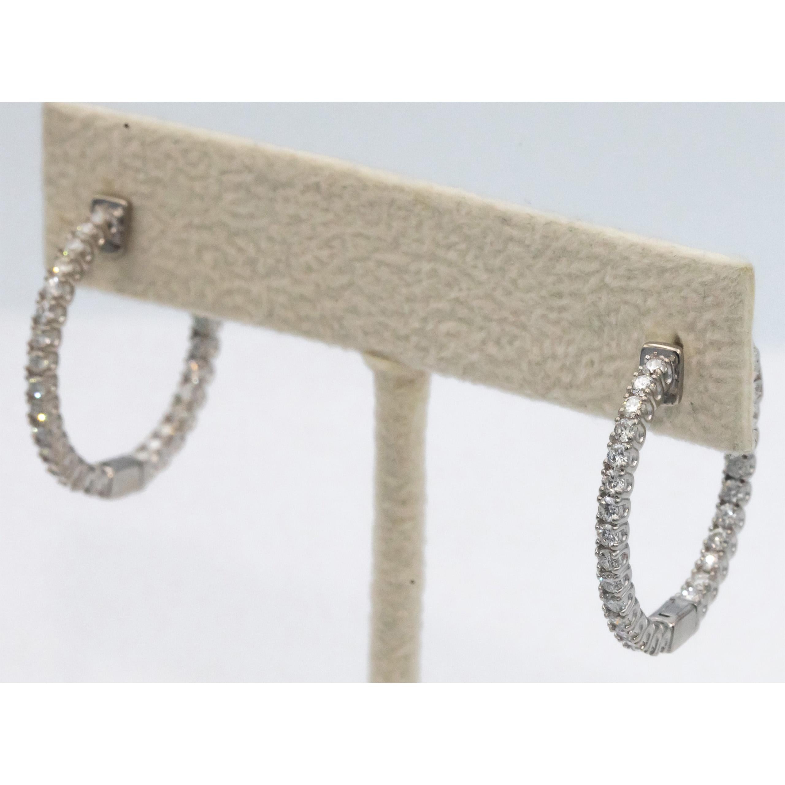 14k White Gold Round Diamond Inside Out Hoop Earrings 1.01CT