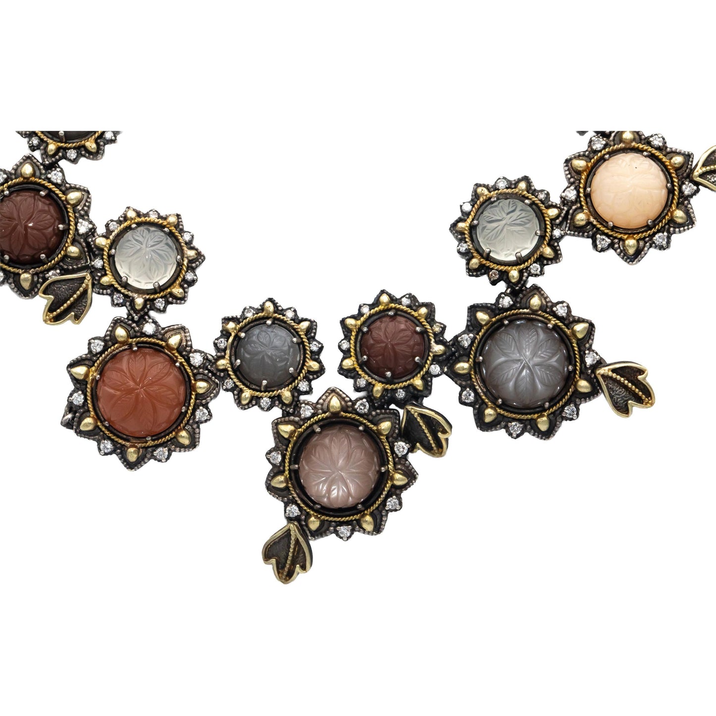 STAMBOLIAN 18k Gold Sterling Silver Diamond Assorted Gems Jumbo Necklace 4.34CT