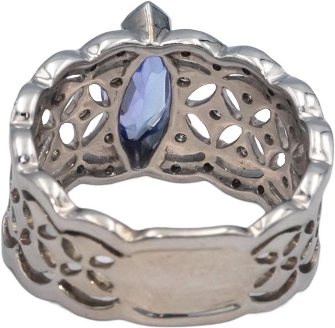 KALATI Designer 14k White Gold 1.10CT Diamond and Tanzanite Ring Size 7