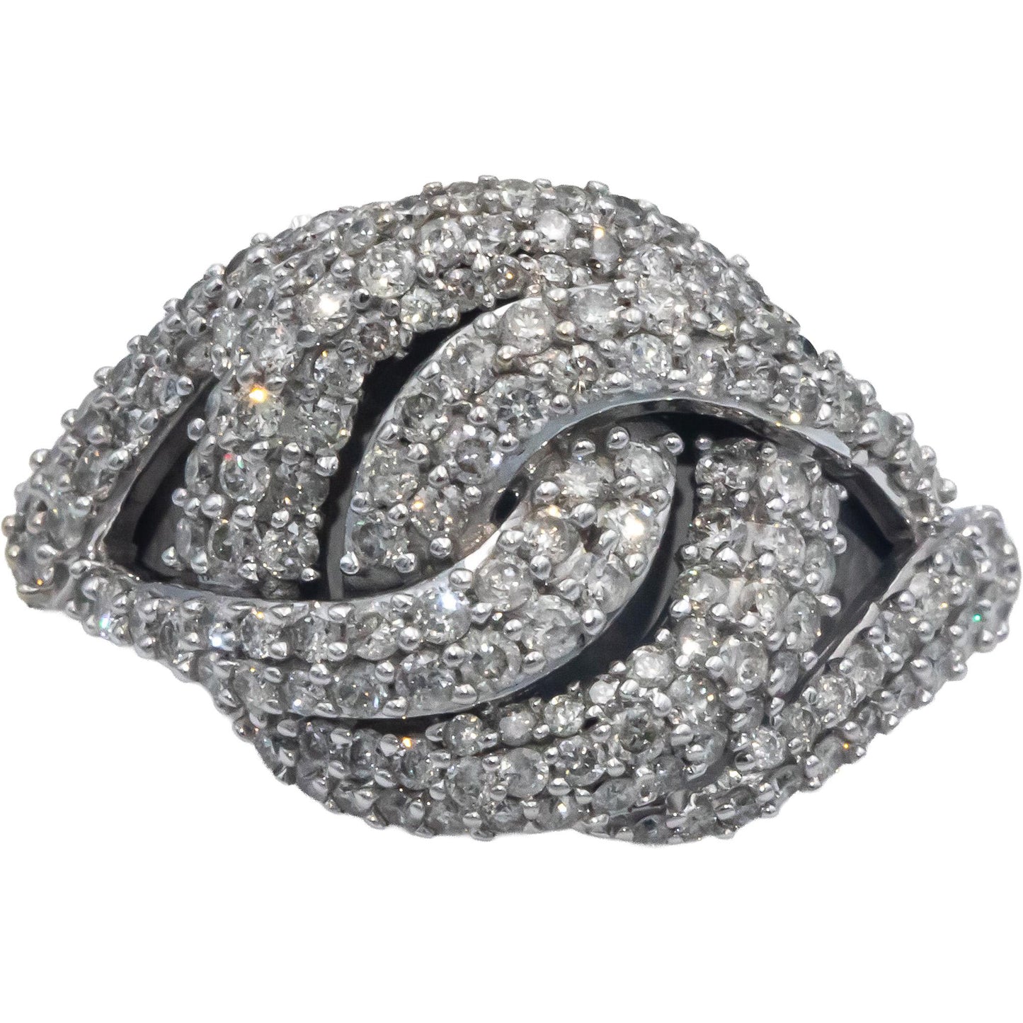 10k White Gold Round Diamond Cluster Knot Swirl Ring 1.0CT Size 7.25