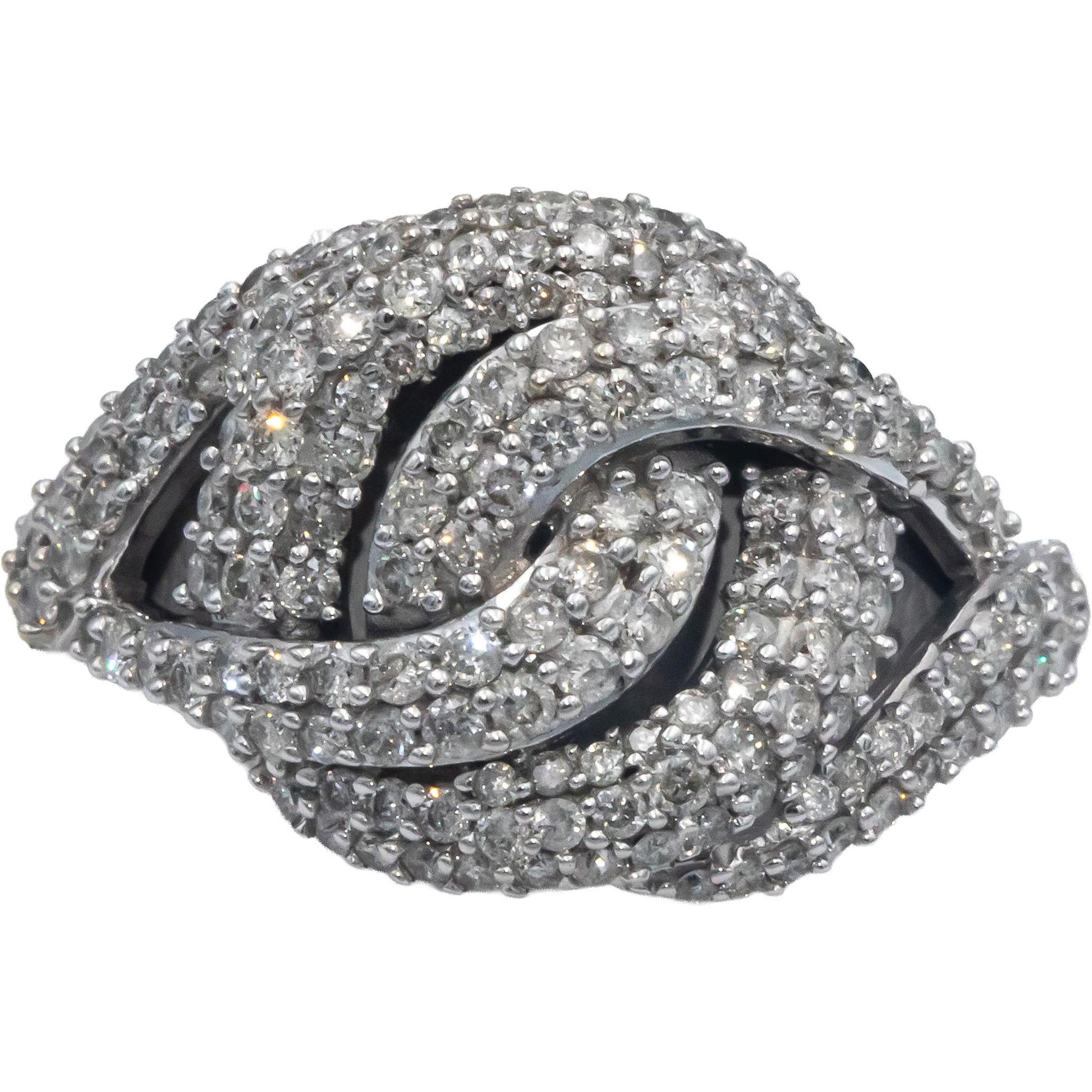10k White Gold Round Diamond Cluster Knot Swirl Ring 1.0CT Size 7.25