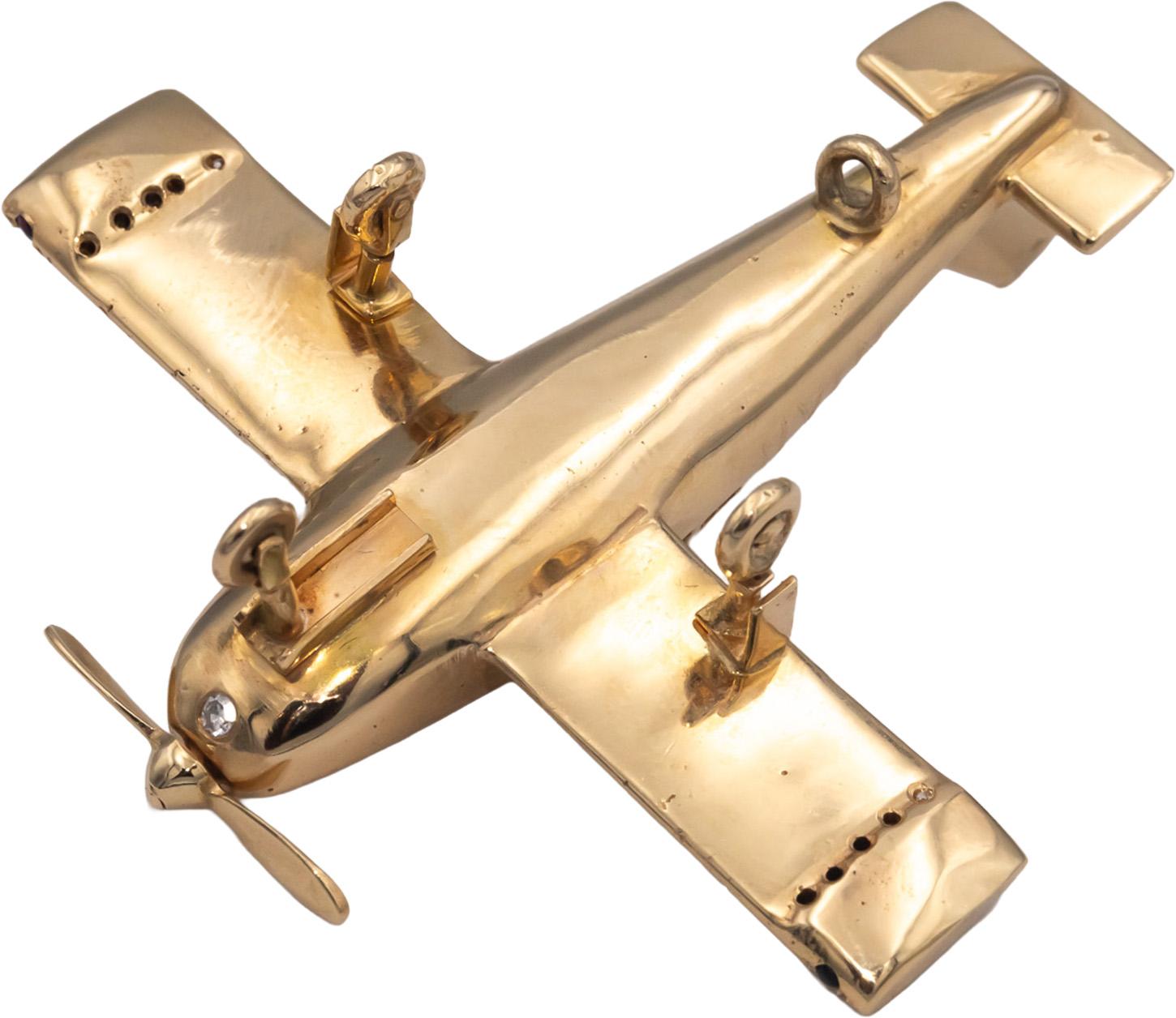 Custom Rare 14k Yellow Gold Diamond and Ruby Airplane Charm 0.25CT