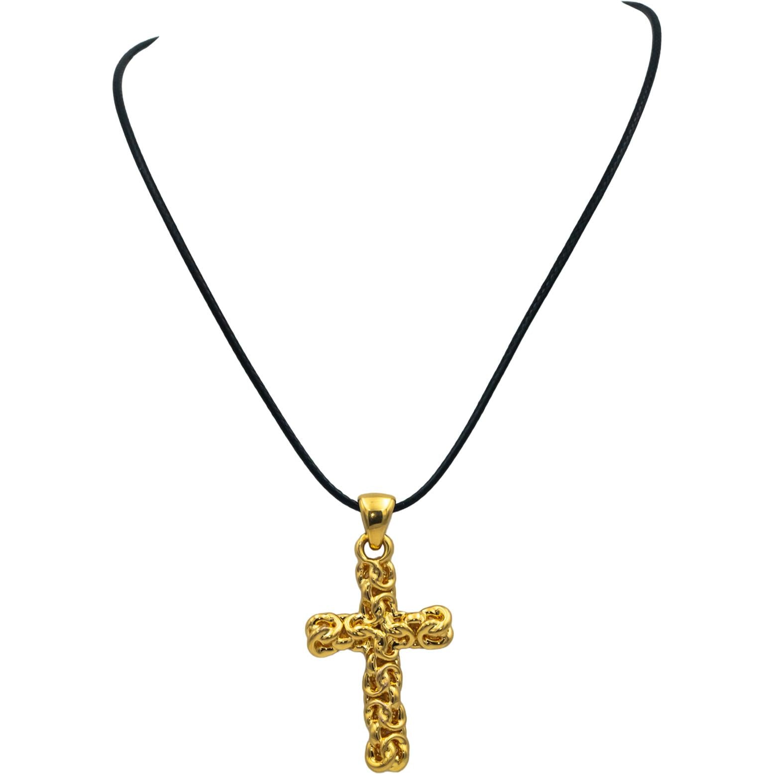 14k Yellow Gold Braided Style Cross Crucifix Pendant Necklace