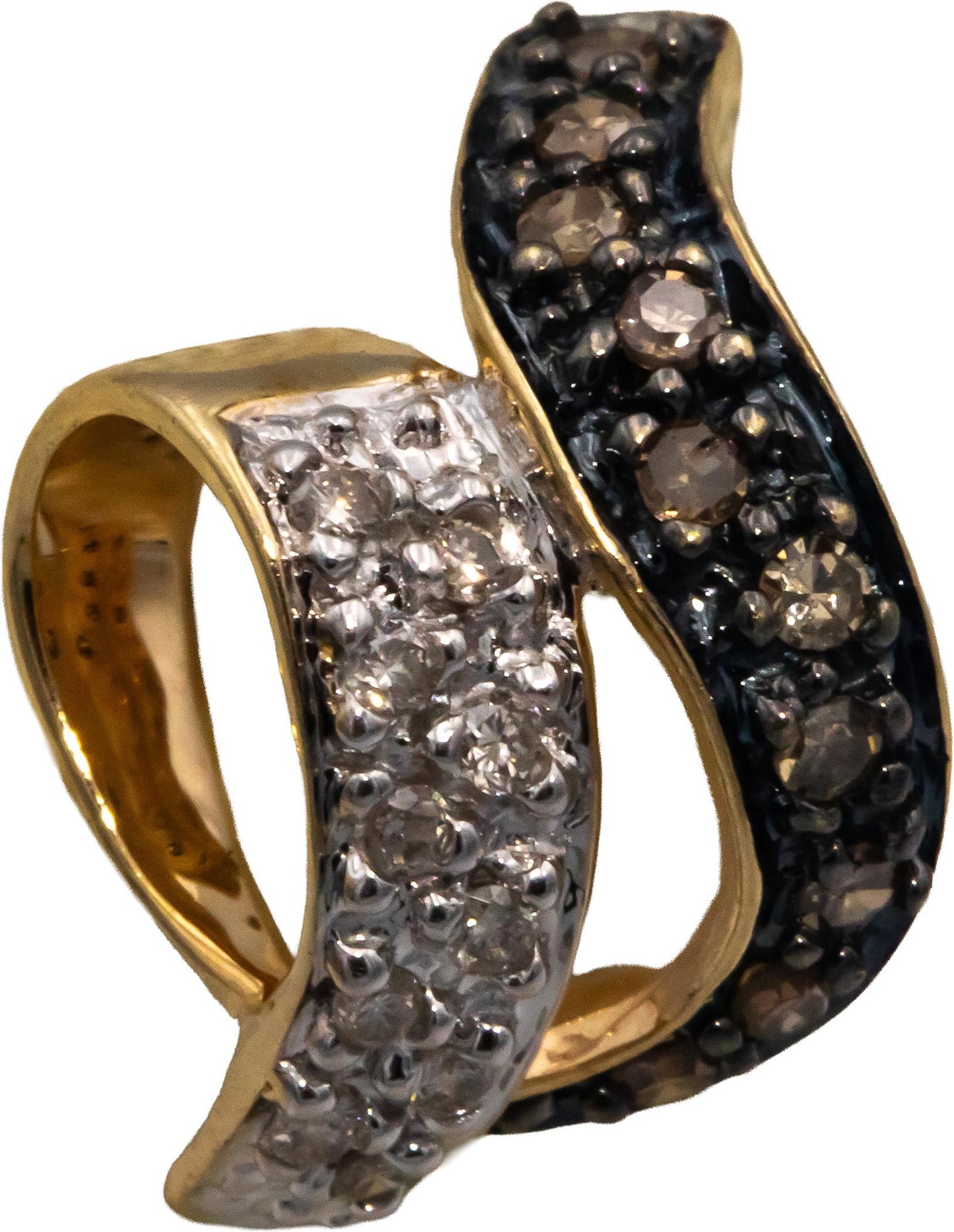 14k Yellow Gold 0.33CT White and Brown Diamond Ribbon Stud Earrings