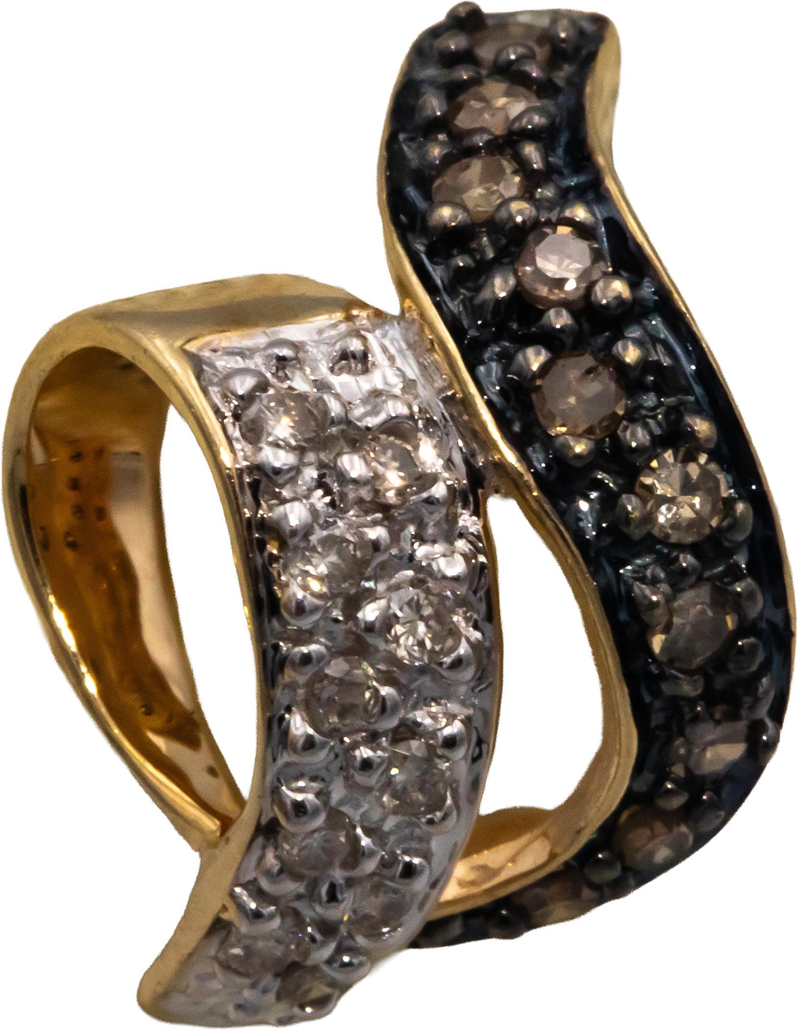 14k Yellow Gold 0.33CT White and Brown Diamond Ribbon Stud Earrings