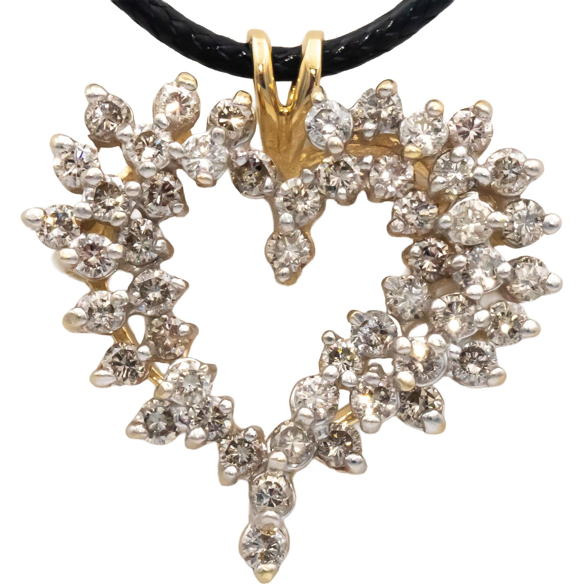14k Yellow Gold 2.50CT Round Cut Diamond Cluster Heart Pendant Necklace