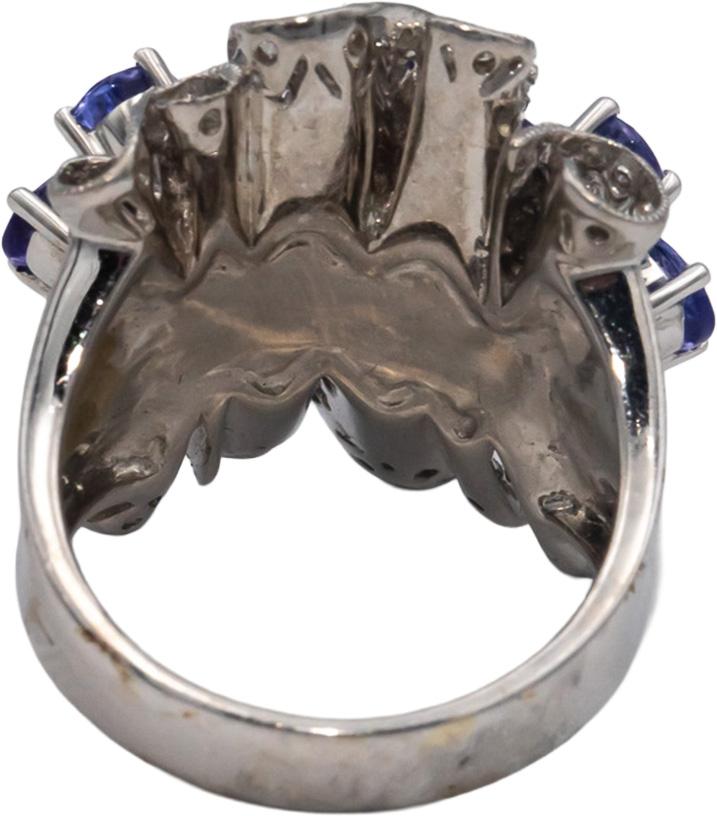 14k White Gold 4.25CT Diamond and Tanzanite Flower Cluster Ring Size 7