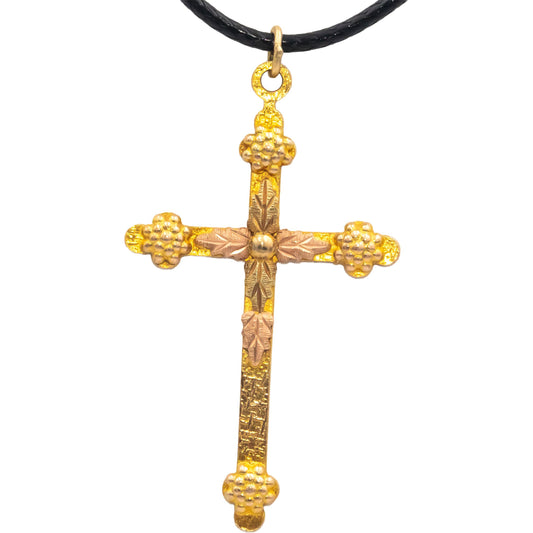 10k Yellow Gold Jewelry Cross Crucifix Pendant On Cord Necklace