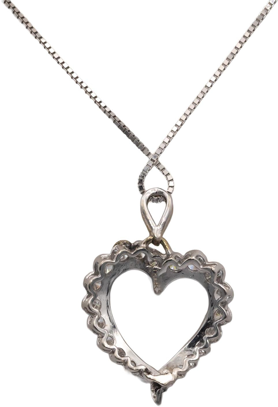 14k White Gold VS Diamond Open Heart Pendant Chain Necklace 1.0CT