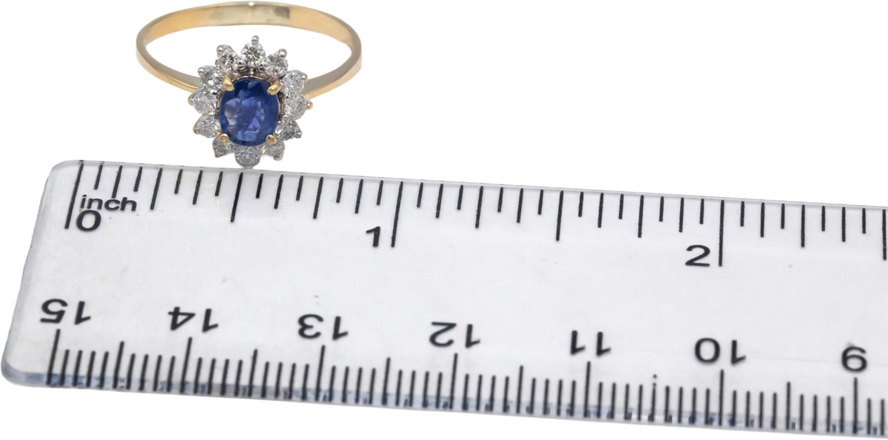 14k Yellow and White Gold 0.83CT Diamond and Sapphire Halo Ring Size 7