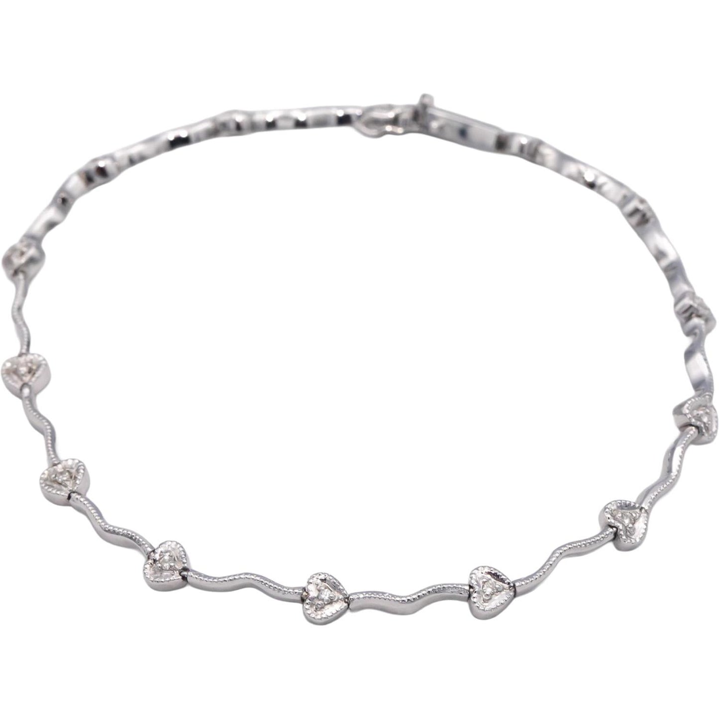 18k White Gold 0.12CT Round Cut Diamond Heart Tennis Bracelet