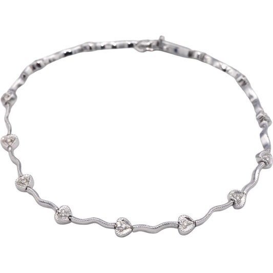 18k White Gold 0.12CT Round Cut Diamond Heart Tennis Bracelet