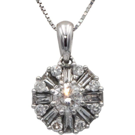 10k White Gold 0.75CT Diamond Cluster Pendant Chain Necklace w/ 0.35 Center