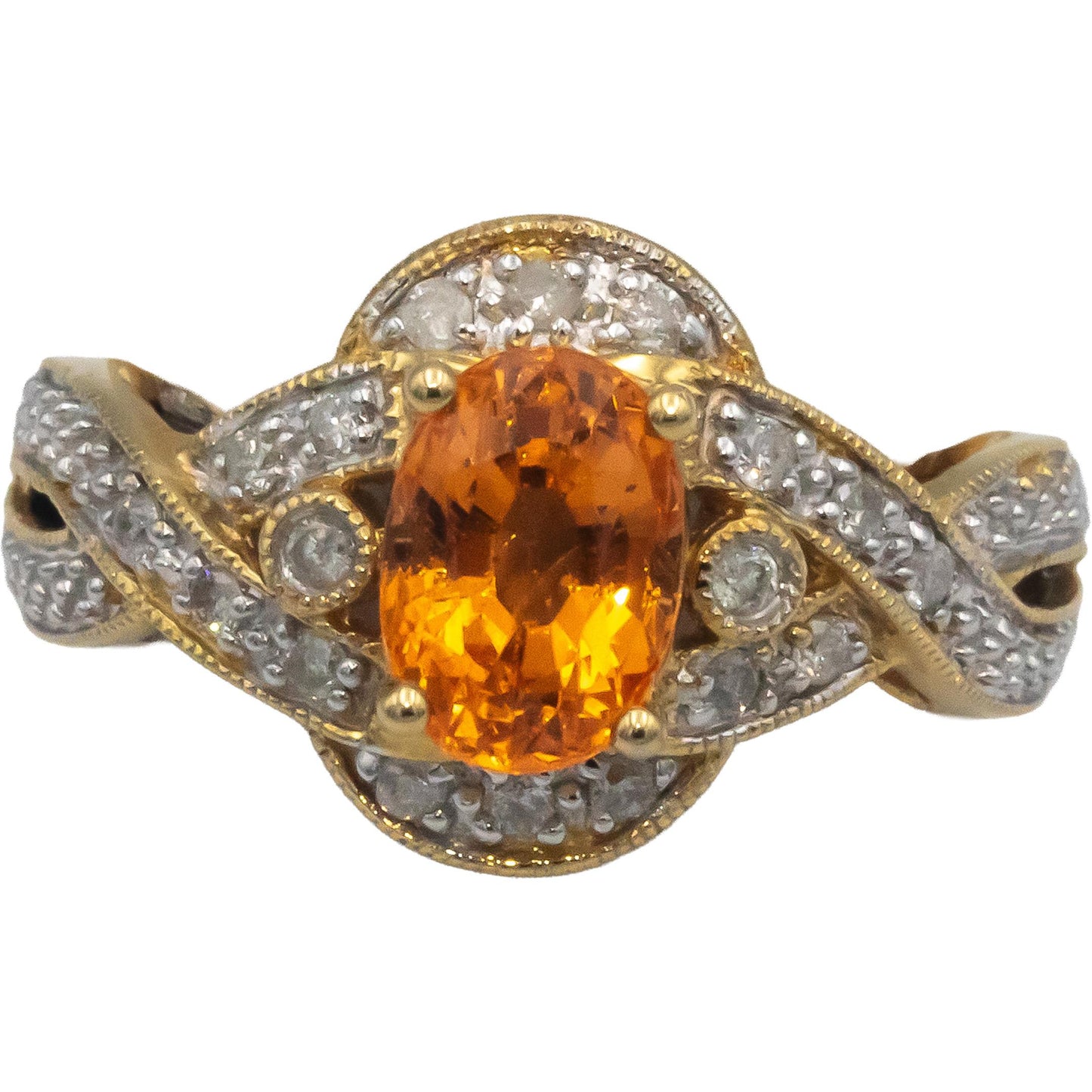 14k Yellow Gold Diamond and Mexican Fire Opal Cocktail Ring 1.65CT Size 7.25