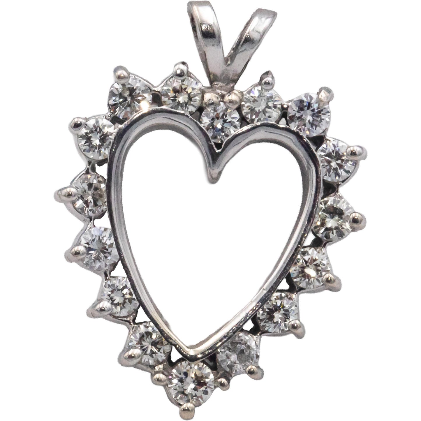 14k White Gold VS Round Diamond Open Heart Pendant 0.85CT