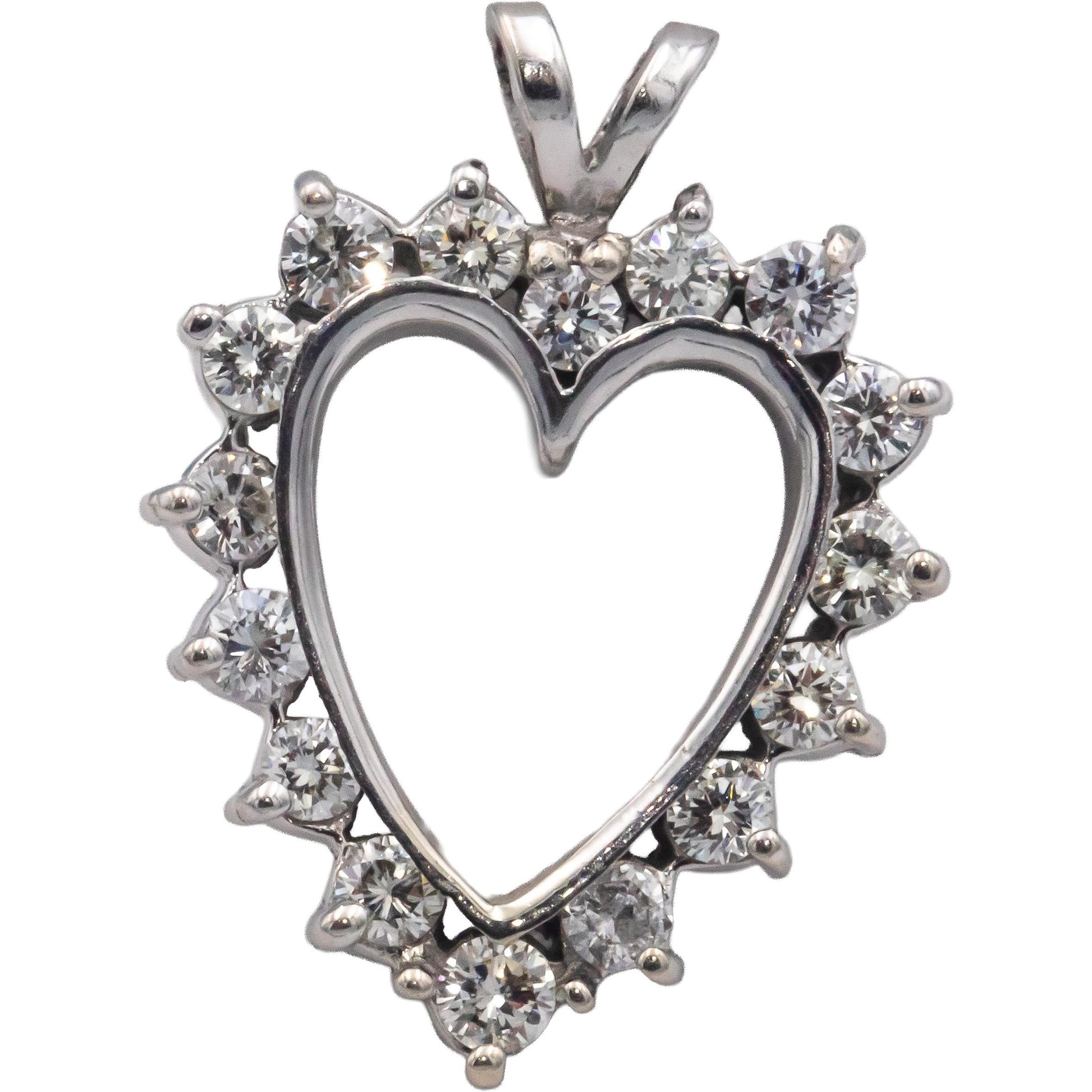 14k White Gold VS Round Diamond Open Heart Pendant 0.85CT