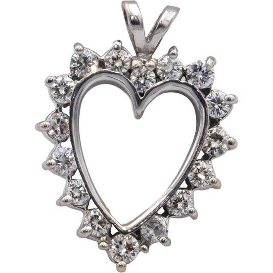 14k White Gold 0.85CT VS Round Cut Diamond Open Heart Pendant