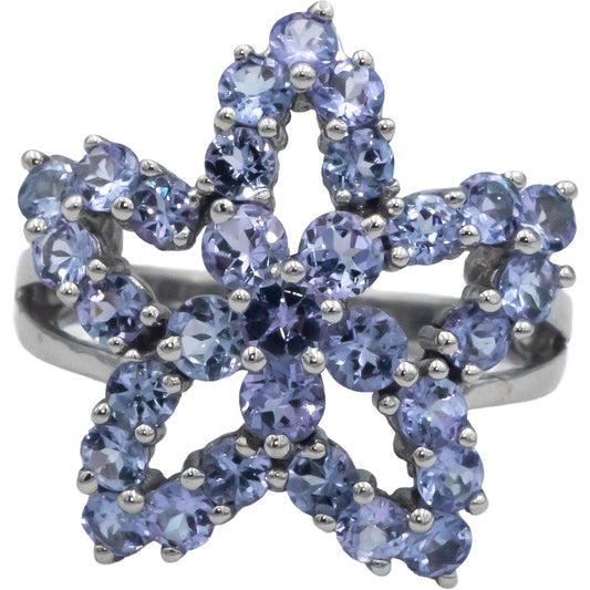10k White Gold 1.50CT Round Cut Tanzanite Star Floral Ring Size 7