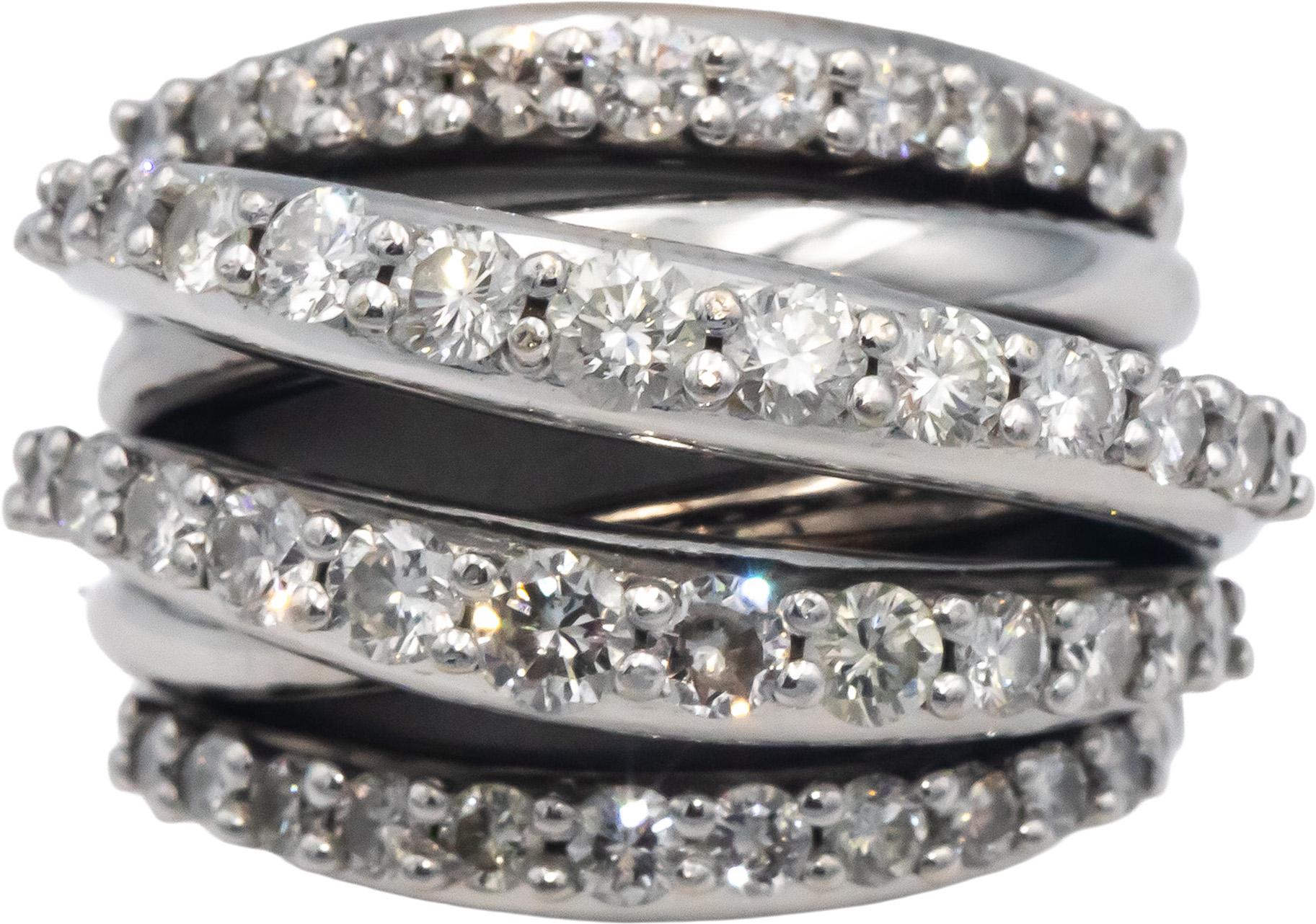 14k White Gold Round Diamond Multi-Band Ring 2.0CT Size 7.25