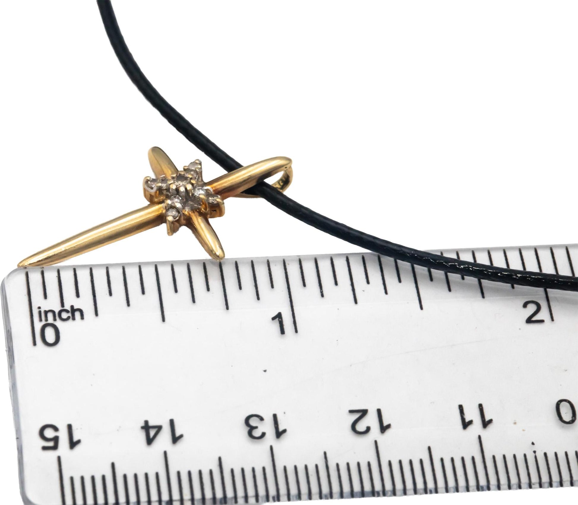 14k Yellow Gold 0.10CT Round Cut Diamond Cross Crucifix Pendant Necklace