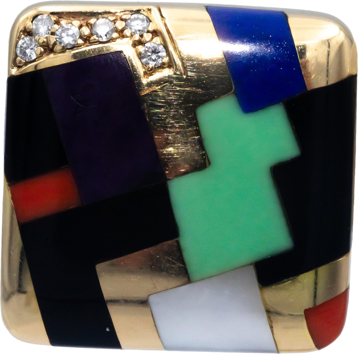 ASCH GROSSBARDT 14k Yellow Gold VS Diamond and Mosaic Gemstone Earrings 0.23CT