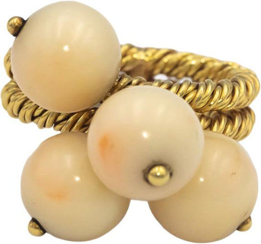 18k Yellow Gold Jewelry 8.5mm Coral Bead Dangle Ring Size 5