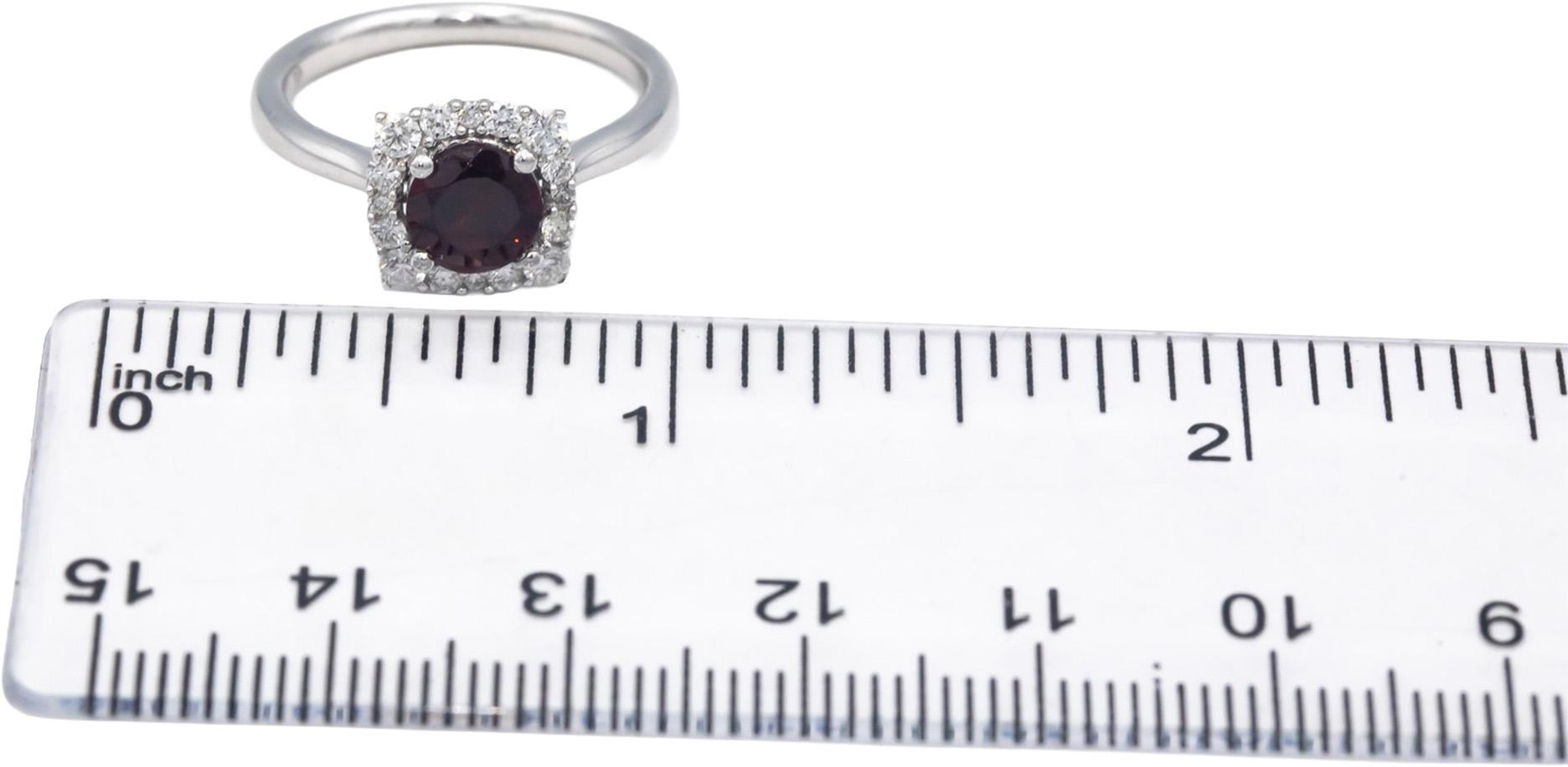 14k White Gold 1.28CT Round Cut Diamond and Garnet Halo Ring Size 6