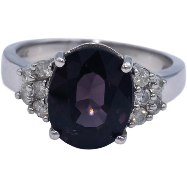 14k White Gold Round Diamond and Oval Purplish Pink Stone Ring 4.80CT Size 7