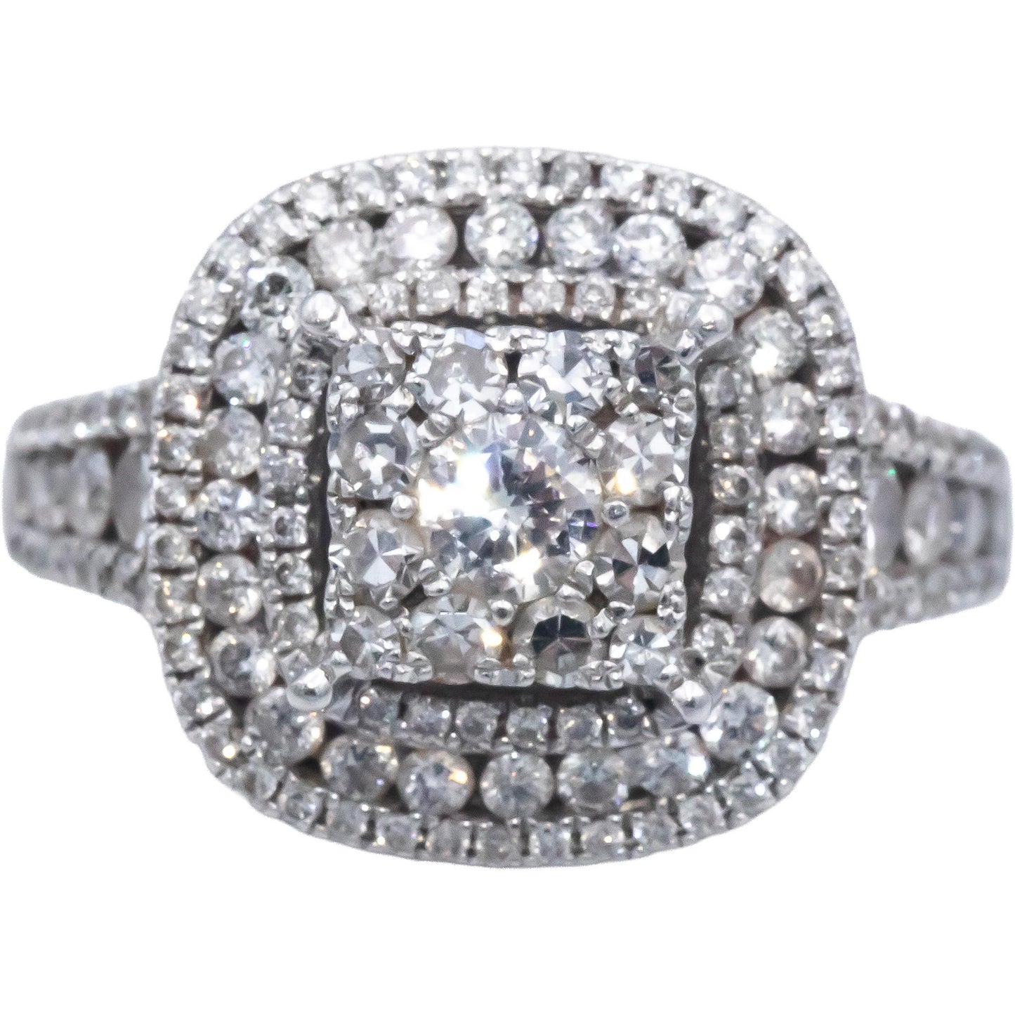 14k White Gold 1.25CT Round Cut Diamond Cluster Engagement Ring Size 4.25