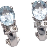 14k White Gold Round Diamond Oval Cut Aquamarine Earrings 3.04CT