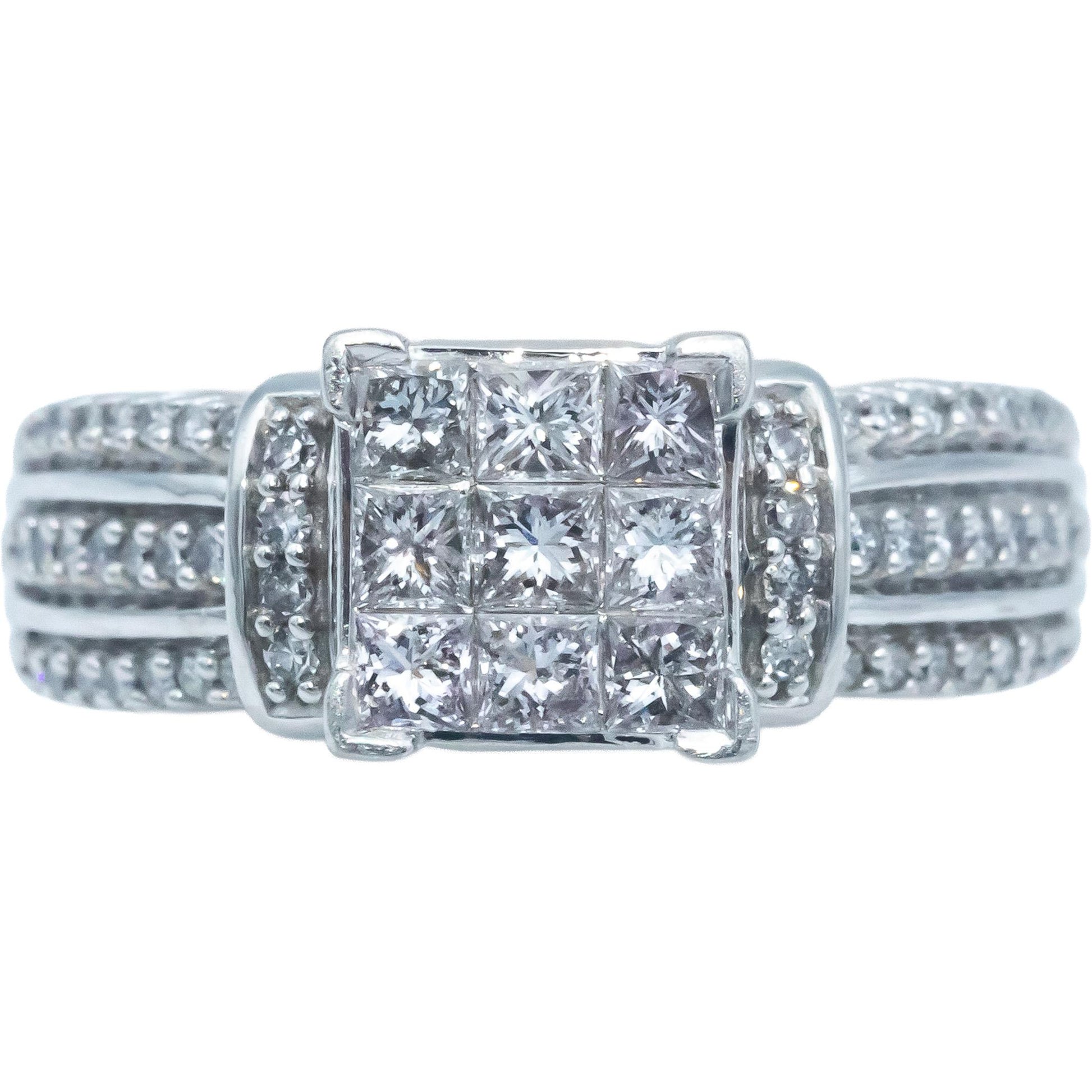 10k White Gold 0.75CT Princess & Round Cut Diamond Ring Size 5.75