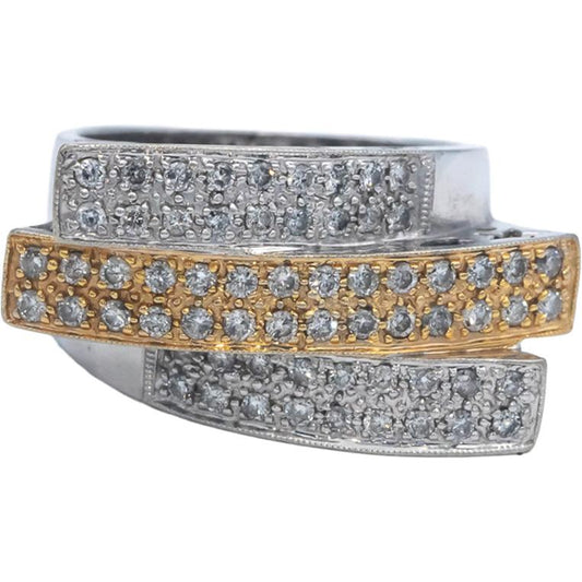 14k White & Yellow Gold 1.0CT Round Cut Diamond Ring w/ Gallery Sides Size 8.25
