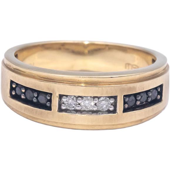 10k Yellow Gold 0.15CT White and Black Diamond Men's Band Ring Size 8