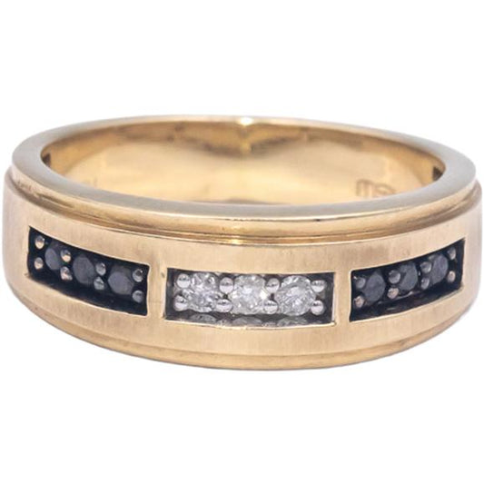 10k Yellow Gold 0.15CT White and Black Diamond Men's Band Ring Size 8