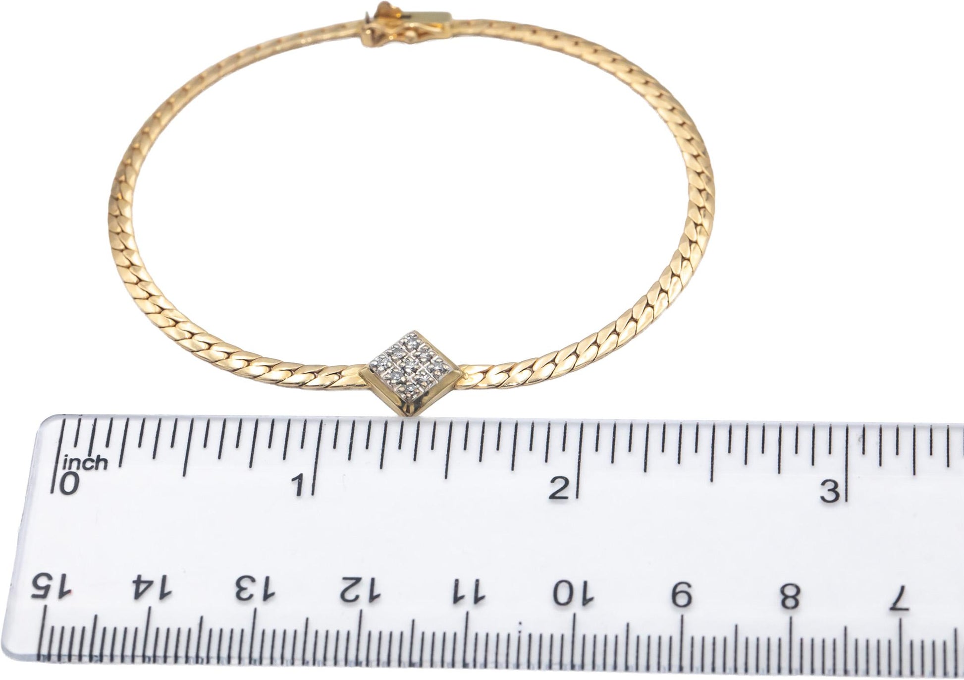 14k Yellow Gold Jewelry 0.10CT VS Round Cut Diamond Flat Link Bracelet