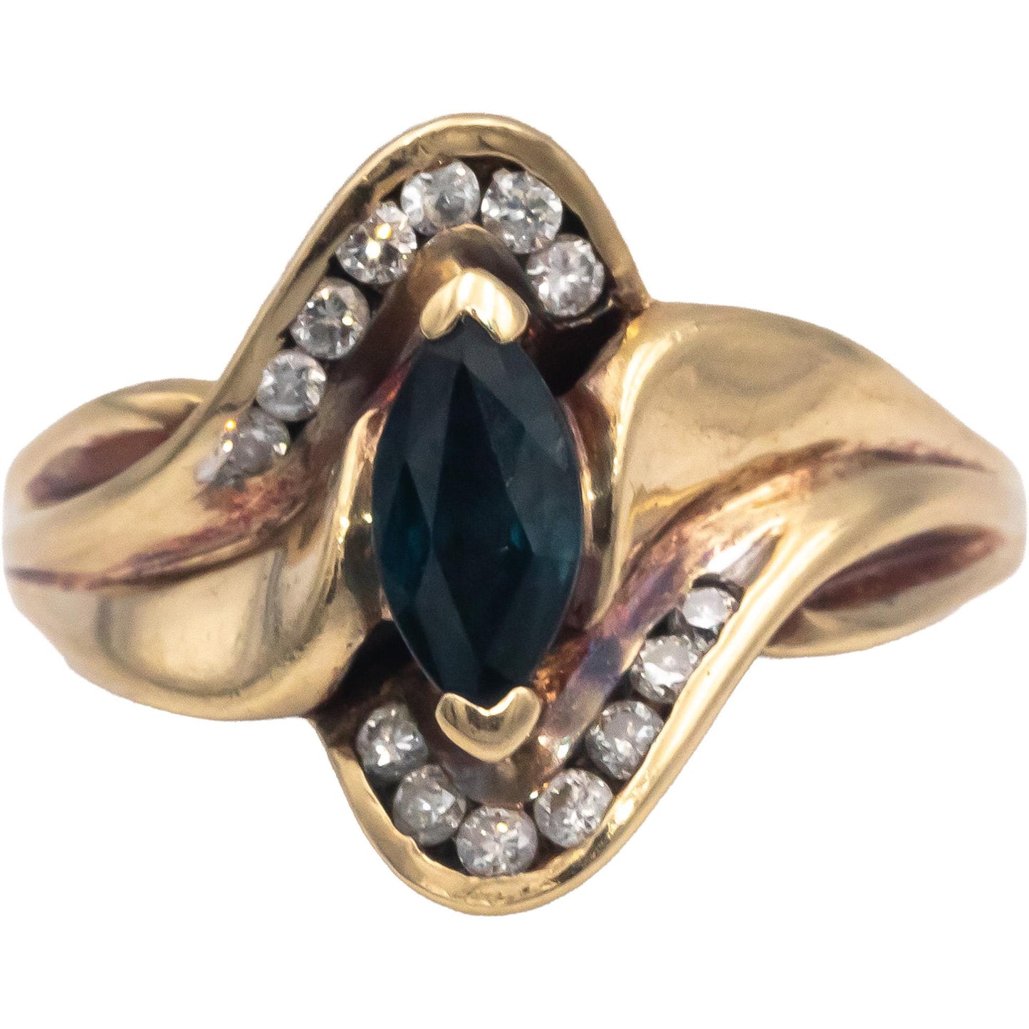 10k Yellow Gold Jewelry 1.0CT Diamond and Sapphire Cocktail Ring Size 7