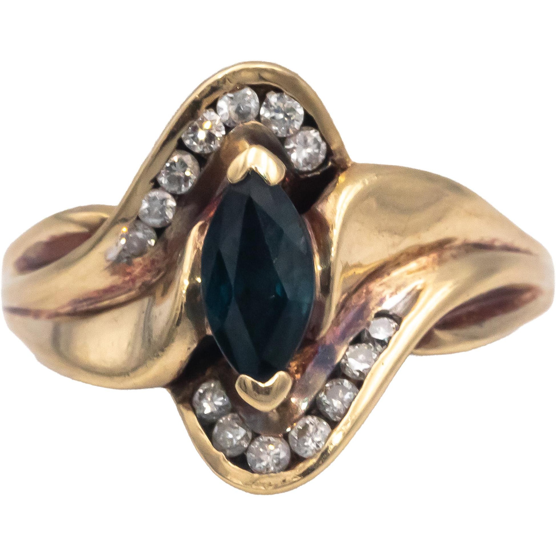 10k Yellow Gold Jewelry 1.0CT Diamond and Sapphire Cocktail Ring Size 7