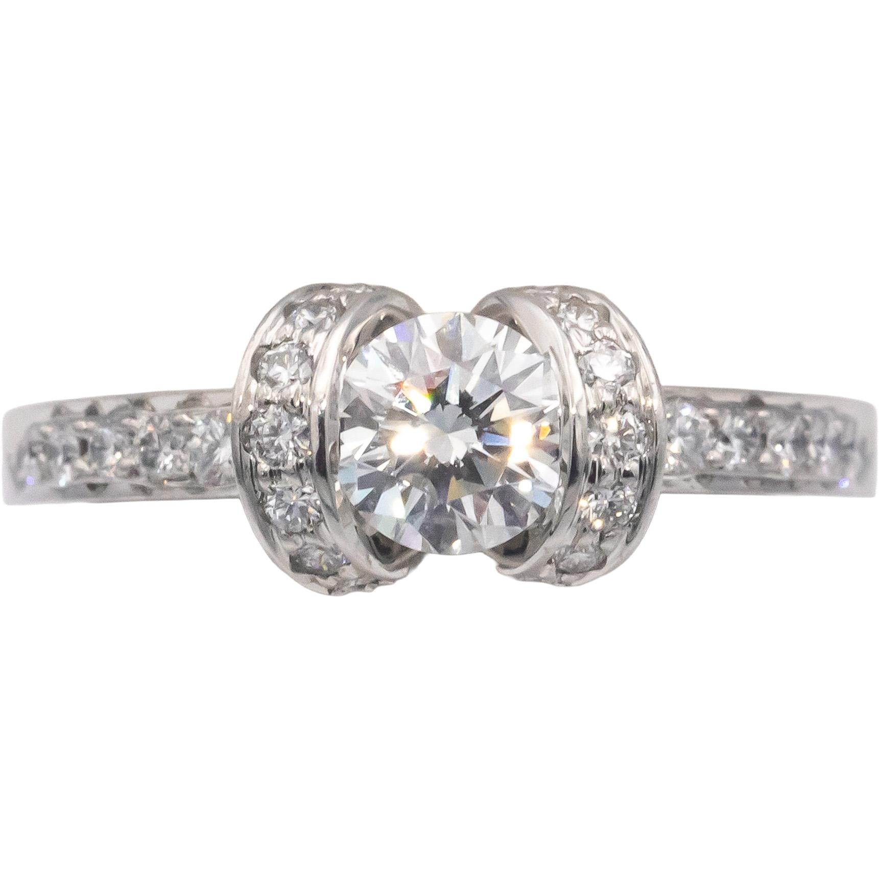 TIFFANY & CO. Platinum 0.75CT Diamond Engagement Ring w/ .53CT Center Size 5