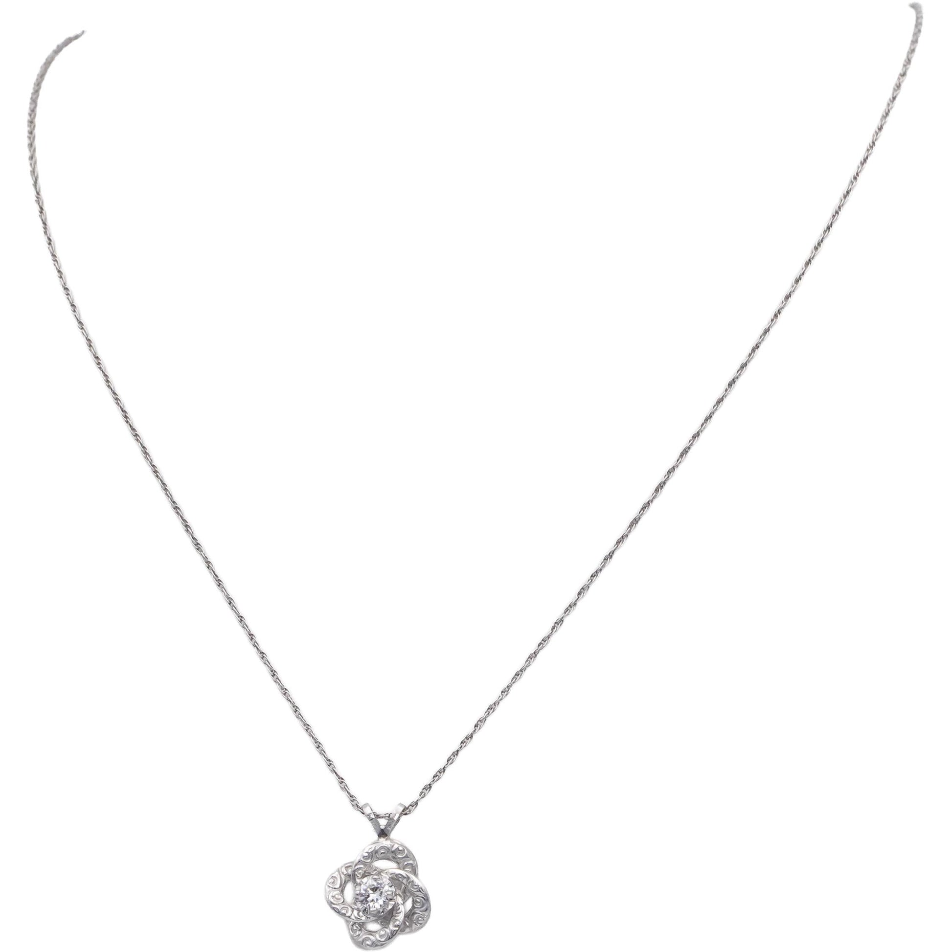 14k White Gold 0.15CT VS Round Cut Diamond Solitaire Pendant Necklace