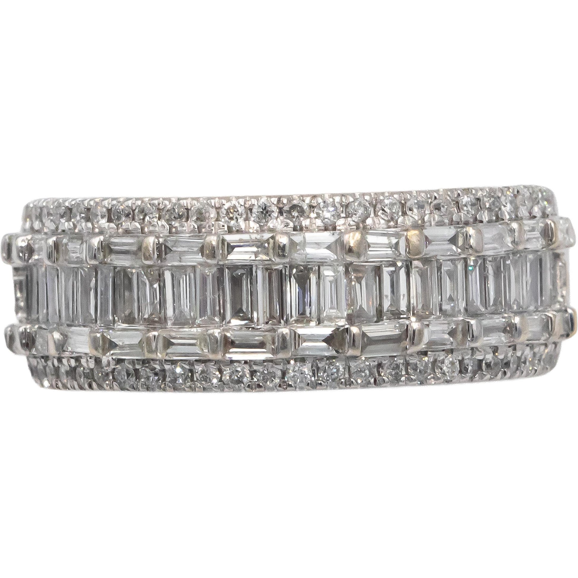 Diamond Round and Baguette Cut 10k White Gold Cluster Band Ring 1.50CT Size 10