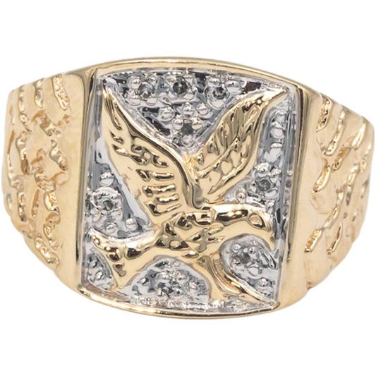 10k Yellow & White Gold American Eagle Ring Size 11 w/ 0.05CT Diamond Accents