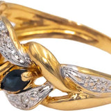 18k Yellow & White Gold Round Diamond Marquise Sapphire Ring 0.28CT Size 7