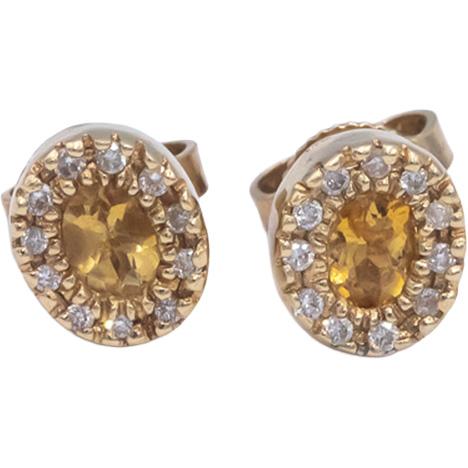 Diamond & Citrine 14k Yellow Gold Fine Jewelry Halo Stud Earrings