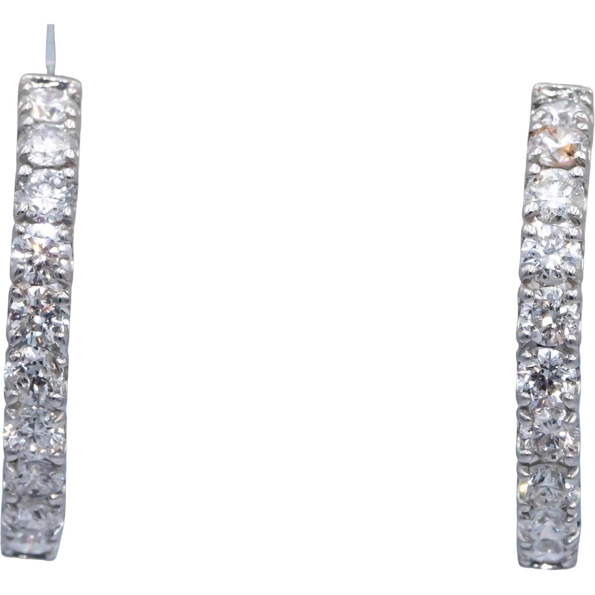 14k White Gold Lab Grown Round Diamond Inside Out Hoop Earrings 3.0CT