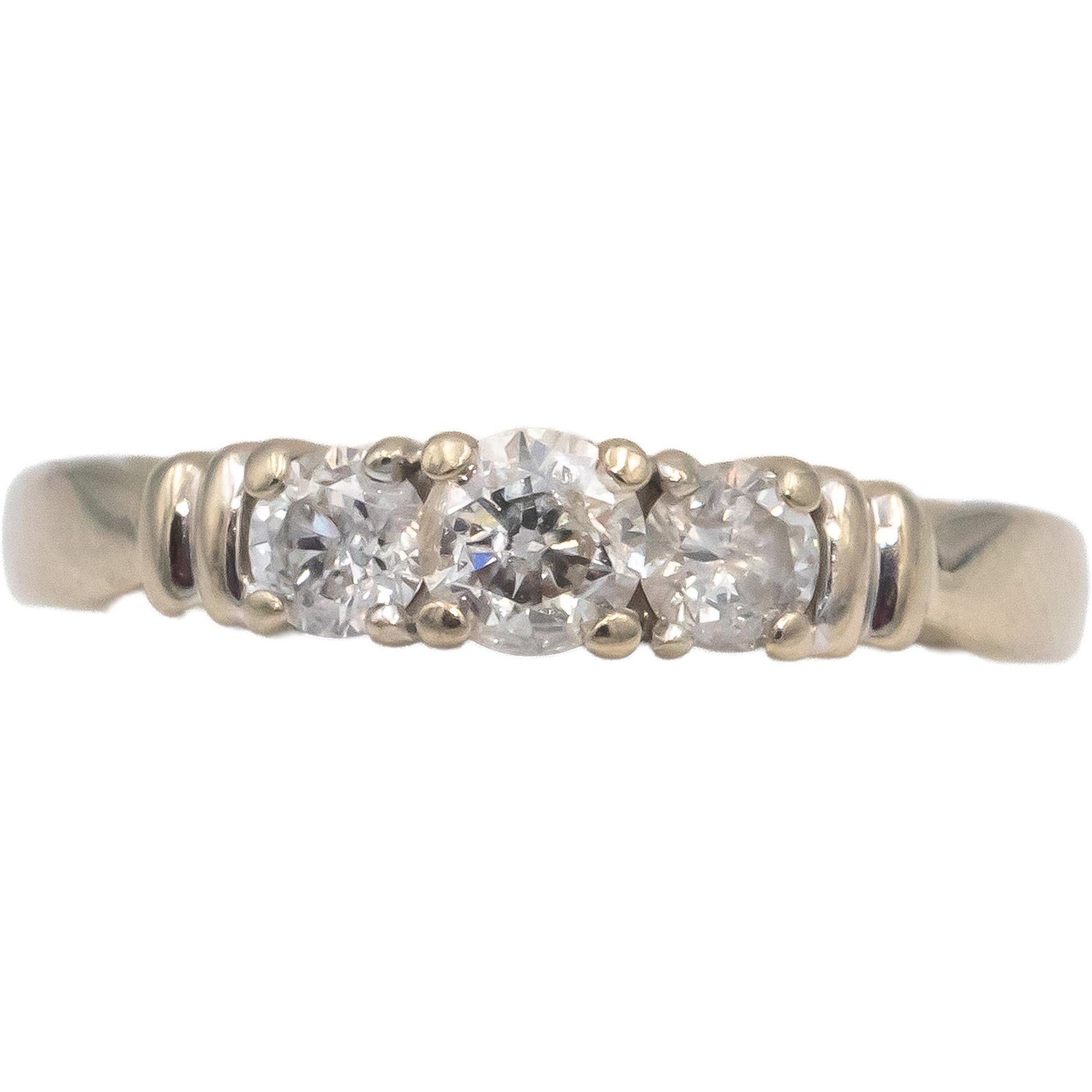 14k White Gold Round Cut Three-Stone Diamond Ring 0.50CT Size 4.5